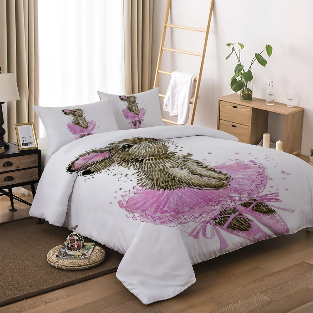 Easter Rabbit Bedding Set Dance Animal Duvet Cover With Pillowcase Twin Queen King Size Bed Set 3pcs bedlinen home textiles
