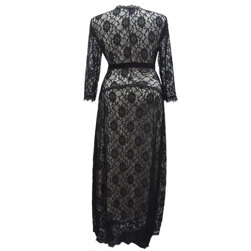 Женское платье макси платье Vadim vestido de festa vestidos mujer женский темперамент семь рукав v-образный вырез кружева жира мм звезда того же размера