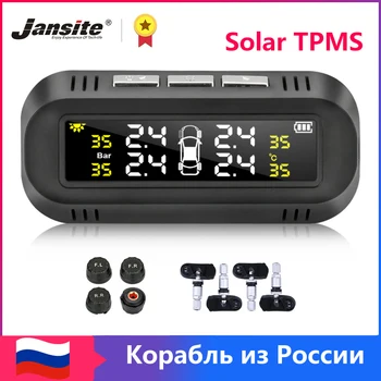 

Jansite TPMS Car Tire Pressure Alarm Monitor System Display Attached to glass Solar tpms Temperature Warning with 4 sensors PSI