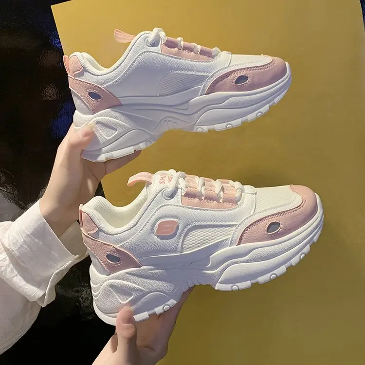 

2019 New Women Platform Shoes Fashion Mesh Ladies White Wedge Sneakers Breathable Vulcanized Shoes Dad Shoes Tenis Feminino
