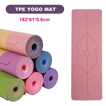 

Yoga Mat Non Slip Pilates Mat TPE Eco Friendly Exercise Mat with Body Alignment LinesCarrying Strap for Floor Workout Fitness