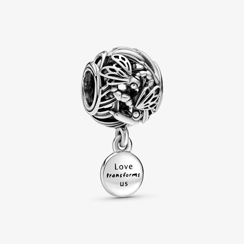 Genuine Silver Color Beads Openwork Dragonfly Love Charms fit Original Pandora Bracelets Women DIY Jewelry Making | Украшения и