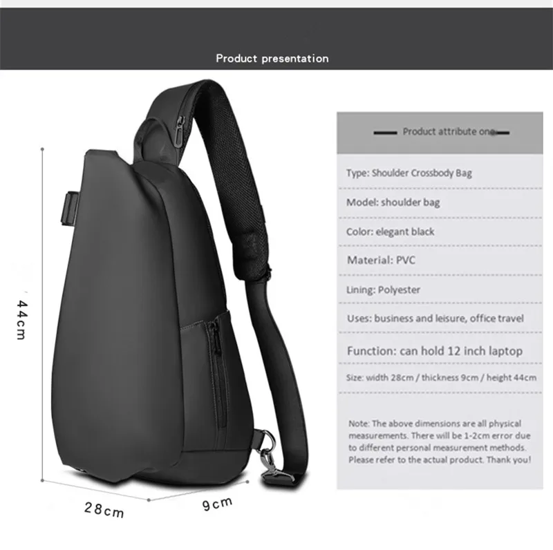 Большой Ёмкость Мужская нагрудная сумка в стиле casual зарядка через usb сумки через плечо Для мужчин высокое качество сумка с ремнем через плечо для 9,7 дюймов планшет коротких поездок