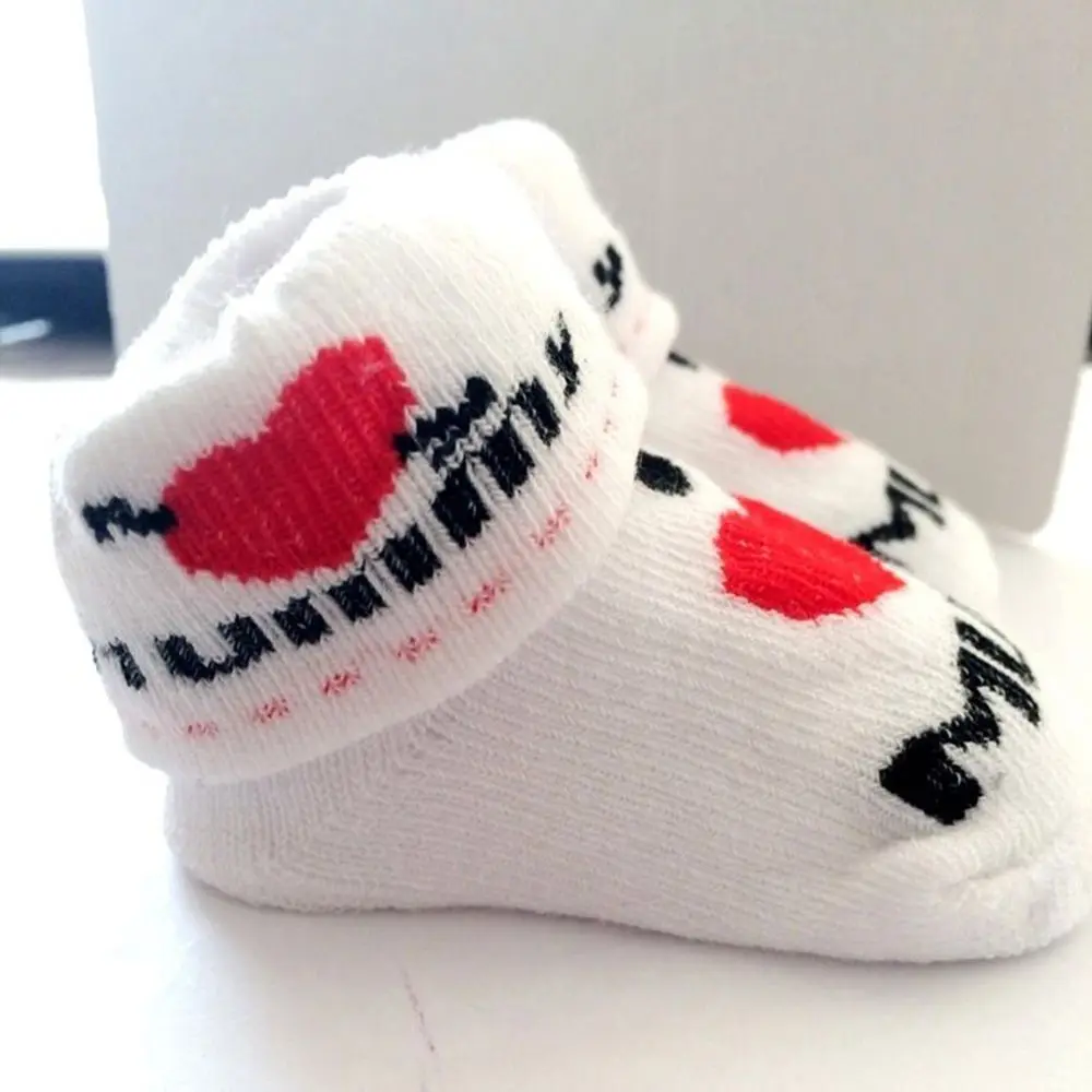 1Pair Newborn Baby Infant Boys Girl Cotton Slip-resistant Floor Socks Love Mom/Dad Pattern Suitable 0~6 Months Toddler