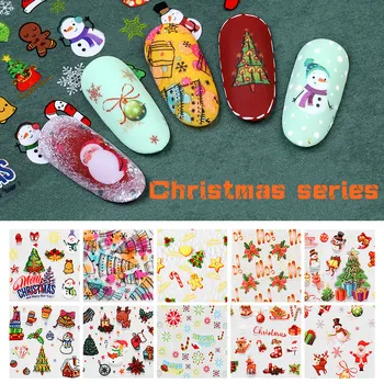 

1box Christmas Halloween Nail Decoration Sticker 10pc Mixed Set Starry Sky Sticker Transfer Paper Snowflake Laser Nail Decal Art