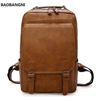 

Vintage Laptop Backpack Men Waterproof Bagpack Khaki Travel Men Bag PU Leather Backpacks Big Capacity Male Mochila Bags For Men