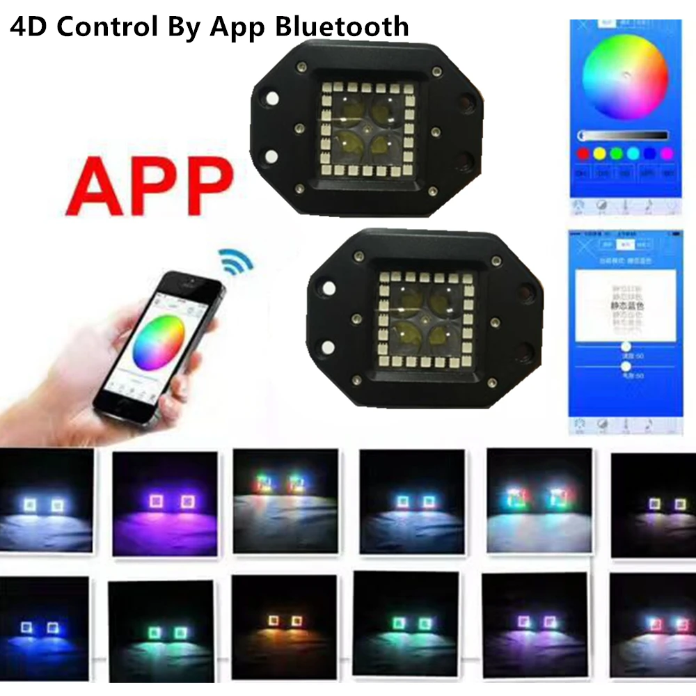 12W 3 Inch LED Work Light RGB Angel Eye Spot Beam Driving Work Light Bar APP Remote Control For SUV Offroad Car(2pcs/set Spot - Цвет: App Control 4