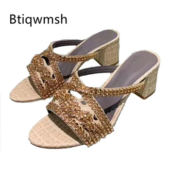 

2020 Rhinestone Sandals Women Open Toe Beige Green Crystal Diamond High Heel Shoes Woman Fashion Party Shoes