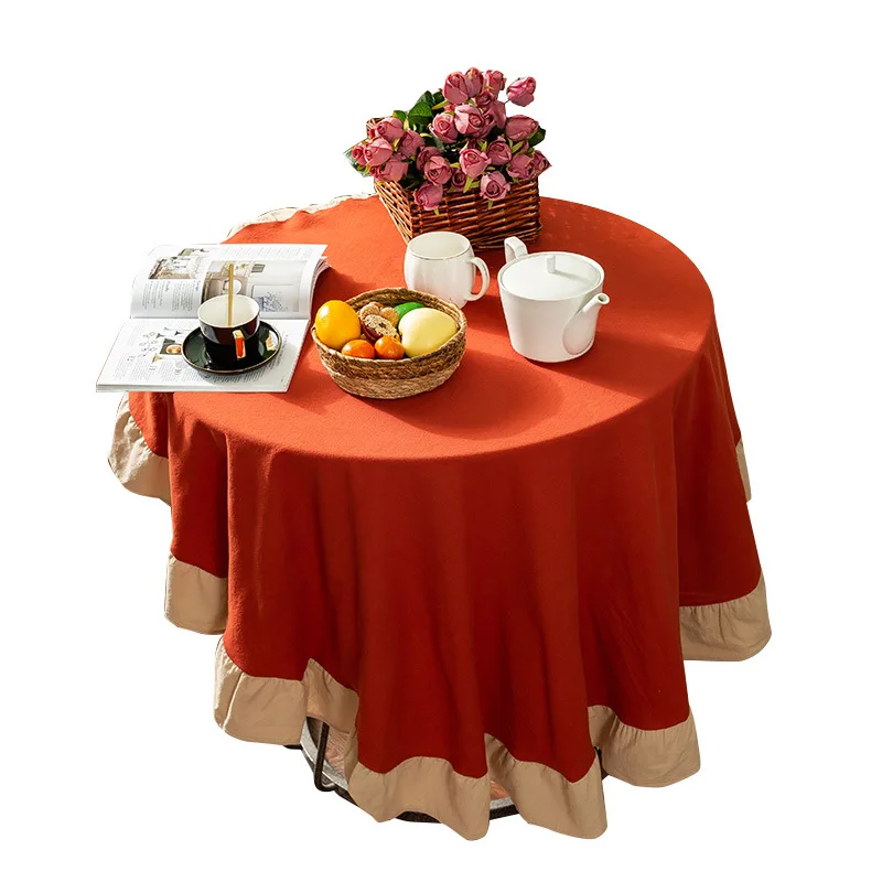

Patchwork Beige Ruffle Tablecloth Simple Coffee Table Cover Wedding Party Decorative Furniture Mesas De Centro Para Sala Cover