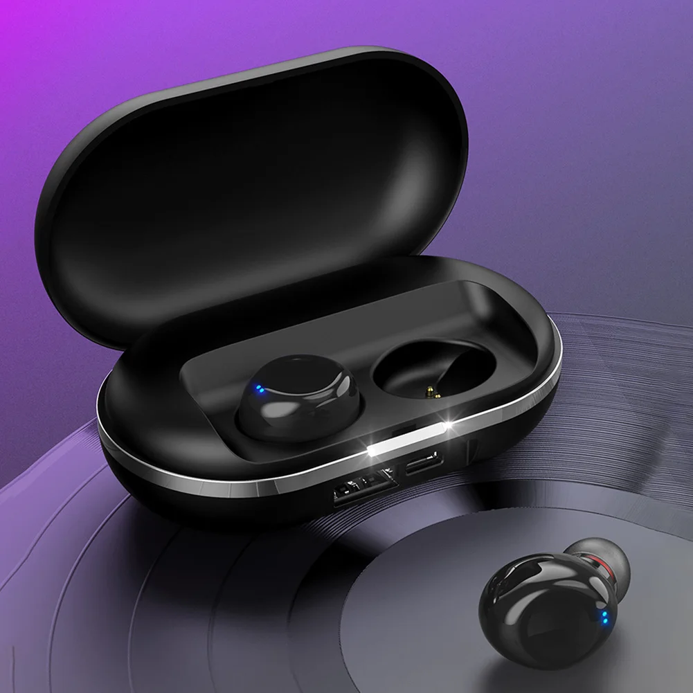 Черный Handsfree Bluetooth 5,0 с зарядным устройством беспроводные наушники вызов 3D стерео Спорт шумоподавление Бас Звук hifi портативный - Цвет: Черный