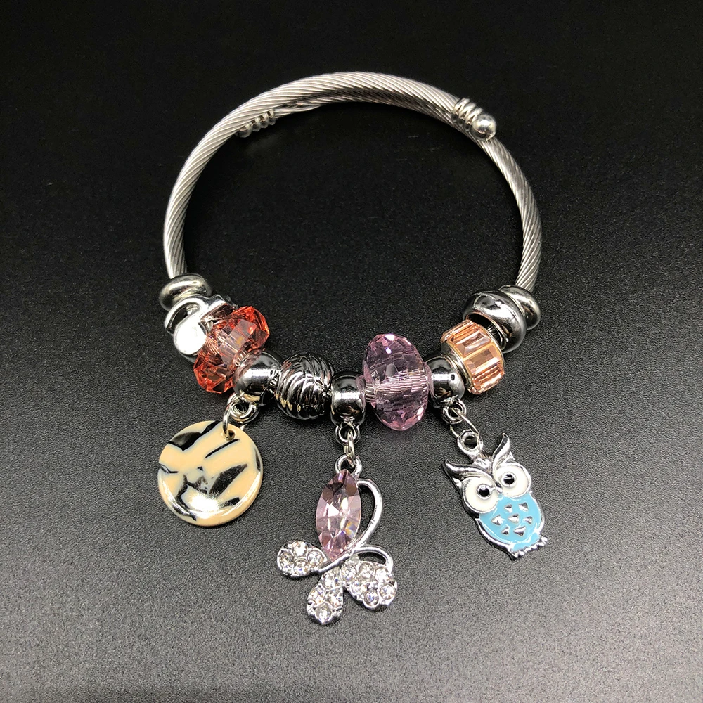 Роскошные браслеты в стиле ретро с кристаллами и бабочкой, брендовые браслеты с серебряной совой для женские украшения Pulseira Feminina