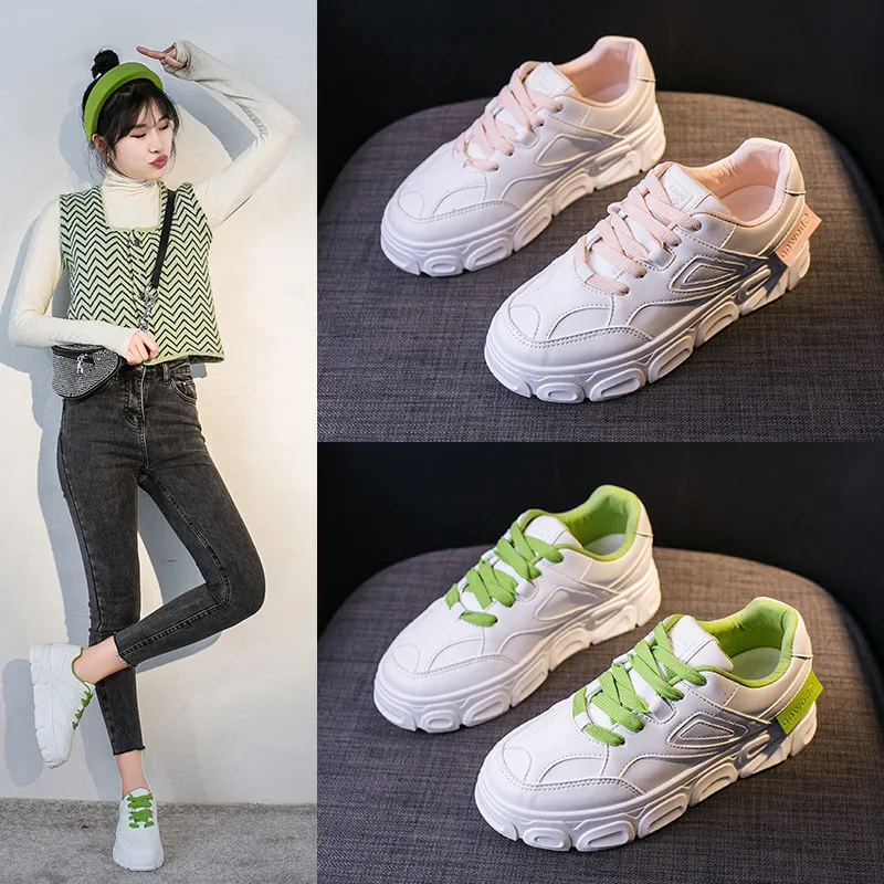 

White Shoes Women's 2020 Spring New Style Korean-style Students Versatile Sneaker Extra High INS Breathable Casual Shoes Women's