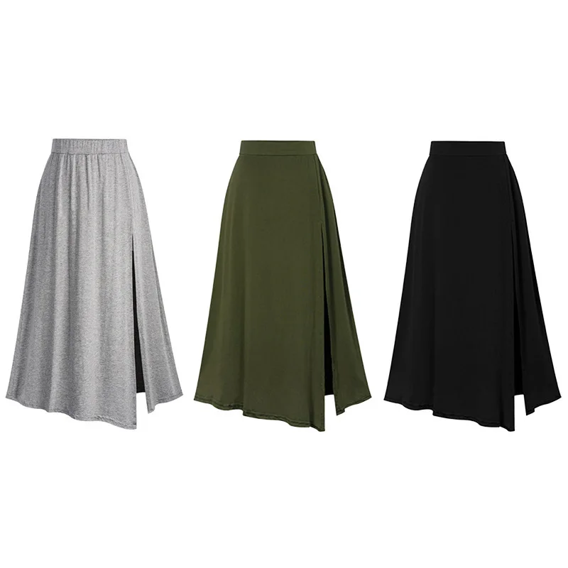 AliExpress Ozhouzhan, летние новые продукты, женское платье, одноцветное, с высокой талией, с разрезом на подоле, юбка D115