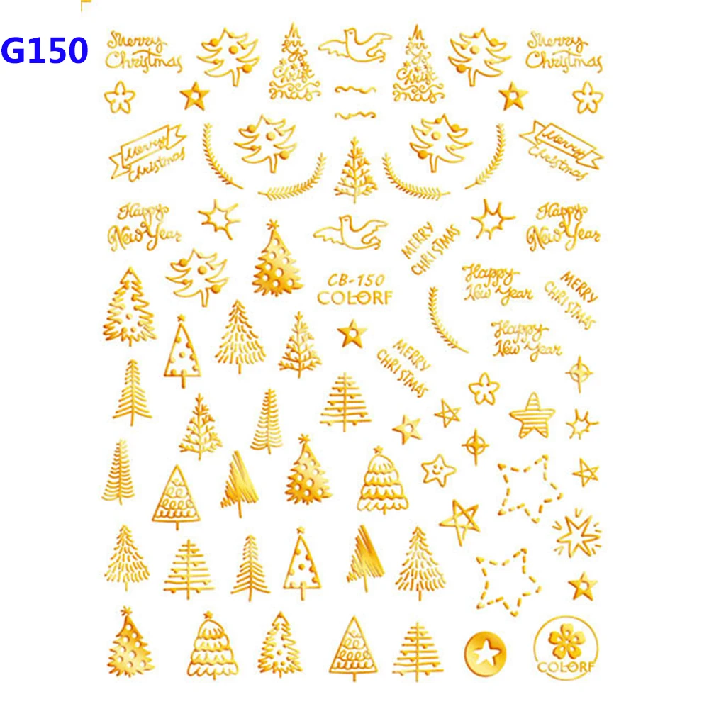 1 шт 3D дизайн ногтей Рождество слайдер обертывания Снежинка лось Санта клейкая наклейка с пламенем красное золото маникюр Дизайн ногтей CYA30 - Цвет: Gold150