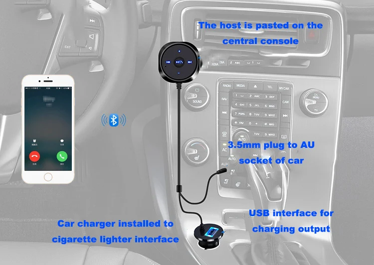 Bluetooth автомобильный комплект MP3 плеер 3,5 мм AUX аудио A2DP музыкальный приемник адаптер Поддержка IOS Siri с магнитной основой