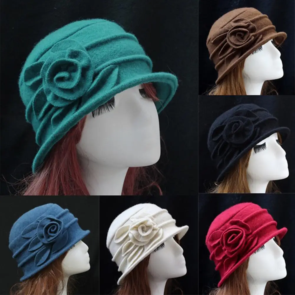 Nuzyz Fashon Women Wool Church Cloche Flapper Hat Lady Bucket Wnter