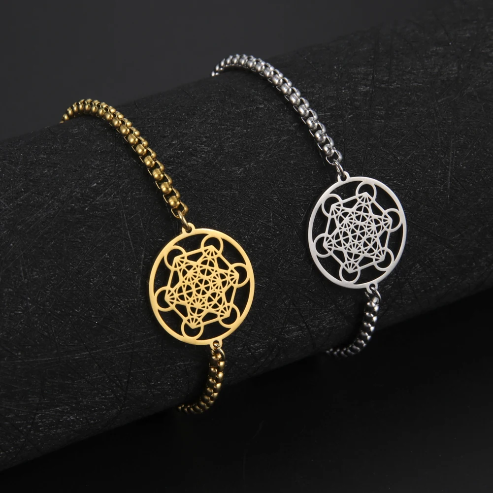 Bracelet Jewelry Skyrim Archangel Metatron Cube Bracelets Women Men Sacred Geometry Box Chain Bracelet Stainless Steel Amulet Religious Jewelry