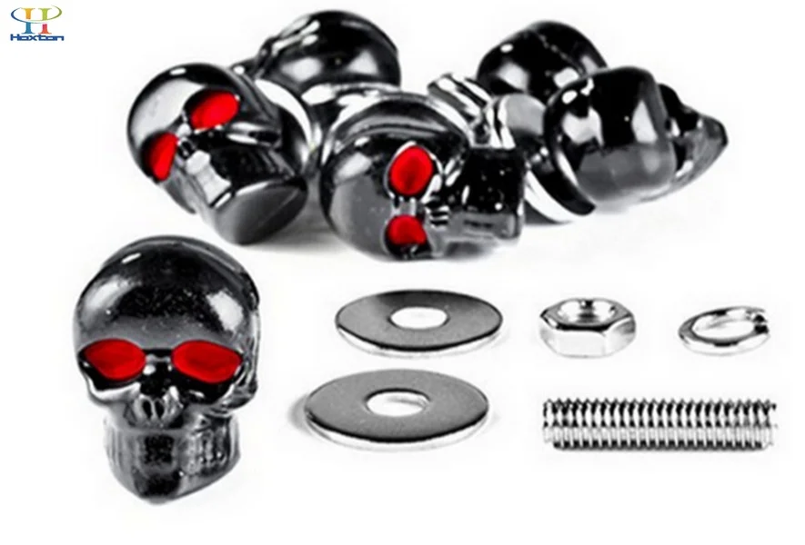 

2pcs Chrome 3D Skull Motorcycle License Plate Bolt Screw Fastener for Harley