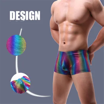 

Men's Sexy Underwear Boxers Homme Transparent See Through Shorts Hot Lip Print Breathable Ropa Interior Colorful Underpants