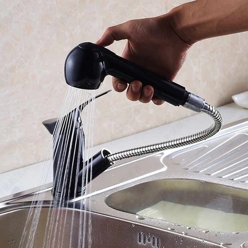  Wf-7005 Kitchen Faucet 360 Degree Rotation Pull Out Kitchen Sink Faucet Water Saving Polished Black - 4000094599590