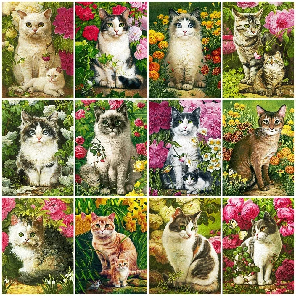 

Garden Cat 5D Full DIY Square Round Diamond Painting Cute Cat Mosaic Sticker Diamond Embroidery Home Decoration Handmade Gift