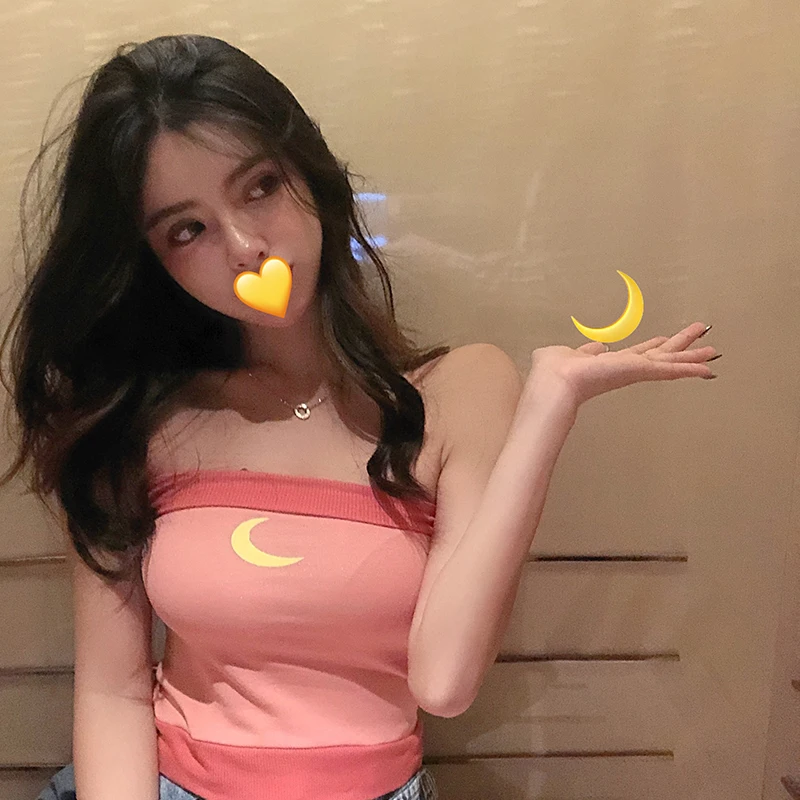 

New Sailor Moon Cosplay Summer Sexy Lady Strapless Tube Tops Women Girl Moon Streetwear Off Shoulder Crop Top Intimates Clothes