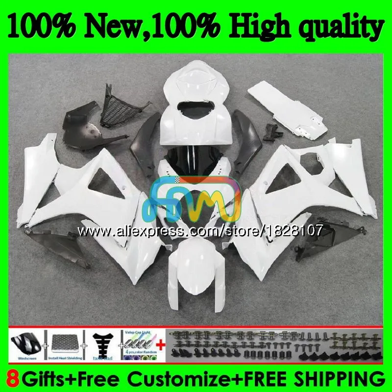 Корпус для SUZUKI 1000CC GSXR-1000 K7 GSX-R1000 GSXR 1000 07 08 43BS. 21 глянцевый белый GSXR1000 GSX R1000 2007 2008 07 08 обтекатели