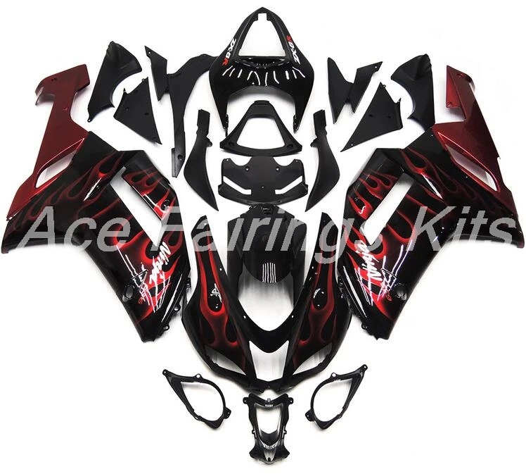 4 подарки ABS Полный комплект обтекателя подходит для Kawasaki ZX6R 2007 2008 мотоцикл Обтекатели ZX-6R 07 08 Ninja 636 Пламя Красный на заказ