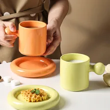 Taza nórdica Ins de yema de huevo de viento con bandeja, taza de leche para desayuno, tarjeta, taza de café y platillo creativa, taza de jugo para mujer de 280ML