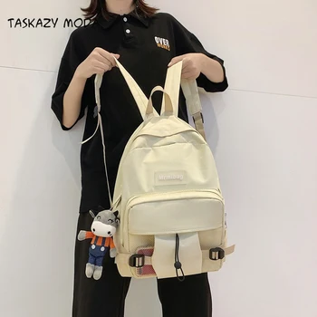 

Fashion Canvas Women Backpack Female Cute Pendant Solid Schoolbag For Teenage Girls Travel Backpacks Book Bag Mochilas 2020 New