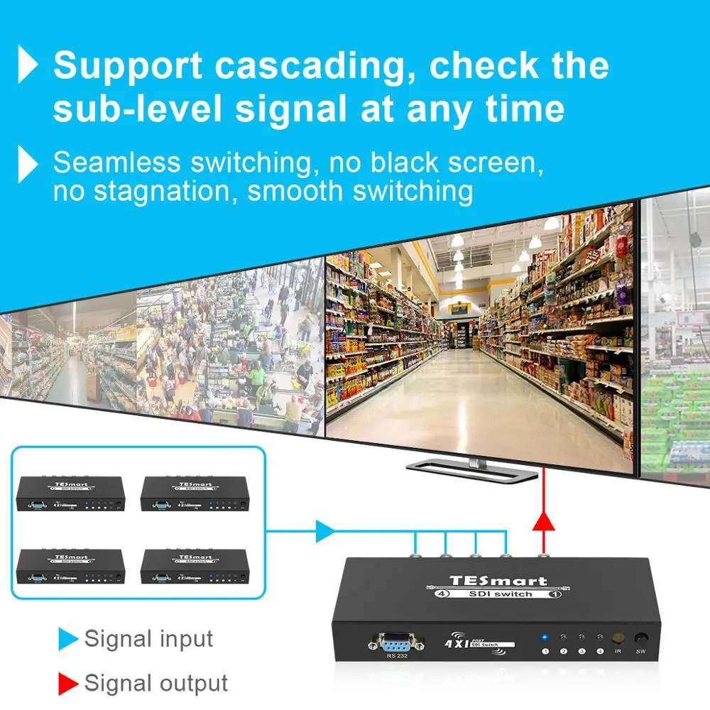  Tesla smart 4 In 1 Out SDI Switch 4x1 BNC Switch IR remote RS232 port Support 1080P - 32855640319