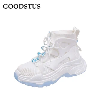 

GOODSTUS Women Sneaker High Top Breathable Soft Bottom Height Increase Compus Popular Solid Comfortable Women Clunky Shoes