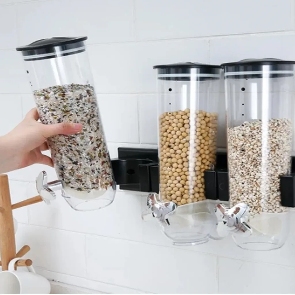 

Cereal Dispenser Double Single Dry Food Snack Grain Canister Plastic Storage Container Wall Hanging Home Organizer Tanks