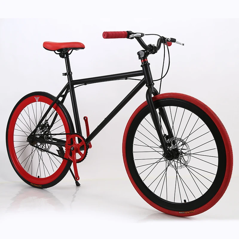 Black red black Велосипед 26 дюймов флуоресцентный с фиксированной передачей дорожный велосипед двойной дисковый тормоз студенческий велосипед для мужчин и женщин взрослые модели - Цвет: Black red black