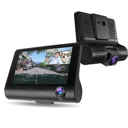 Caméra de tableau de bord 1080P Hd, 4 pouces, 3 caméras de tableau de bord avec rétroviseur, écran de balayage Dvr 