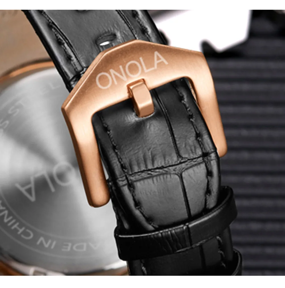 Брендовые Уникальные Кварцевые часы ONOLA, мужские роскошные часы из розового золота и кожи, крутой подарок для мужчин, модные повседневные водонепроницаемые часы, мужские часы