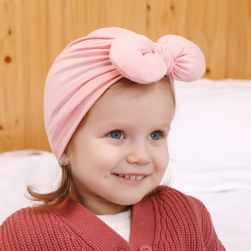 10 шт.; хлопковая шапка для маленьких девочек; детская шапка с заячьими ушками и бантом в индийском стиле; зимняя вязаная шапка Skullies Beanies; аксессуары для волос для маленьких девочек