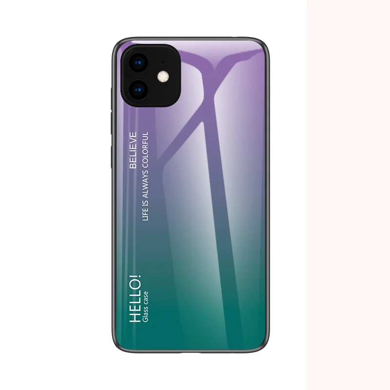 Модный градиентный стеклянный чехол для телефона для Apple iphone 11 Pro Max полный защитный бампер для iphone 11 Pro Max чехол для телефона - Цвет: Светло-фиолетовый