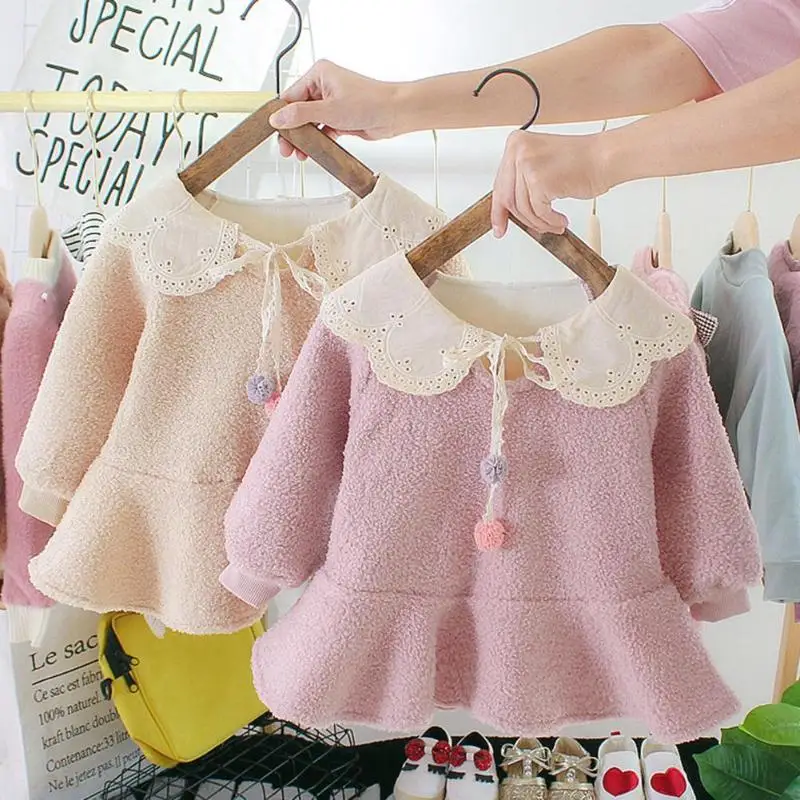 Новое поступление осенние платья для маленьких девочек; летнее однотонное с воротником в кукольном стиле с хлопковой подкладкой, с длинными рукавами и оборками; платья принцессы;