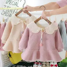 Новое поступление осенние платья для маленьких девочек; летнее однотонное с воротником в кукольном стиле с хлопковой подкладкой, с длинными рукавами и оборками; платья принцессы;