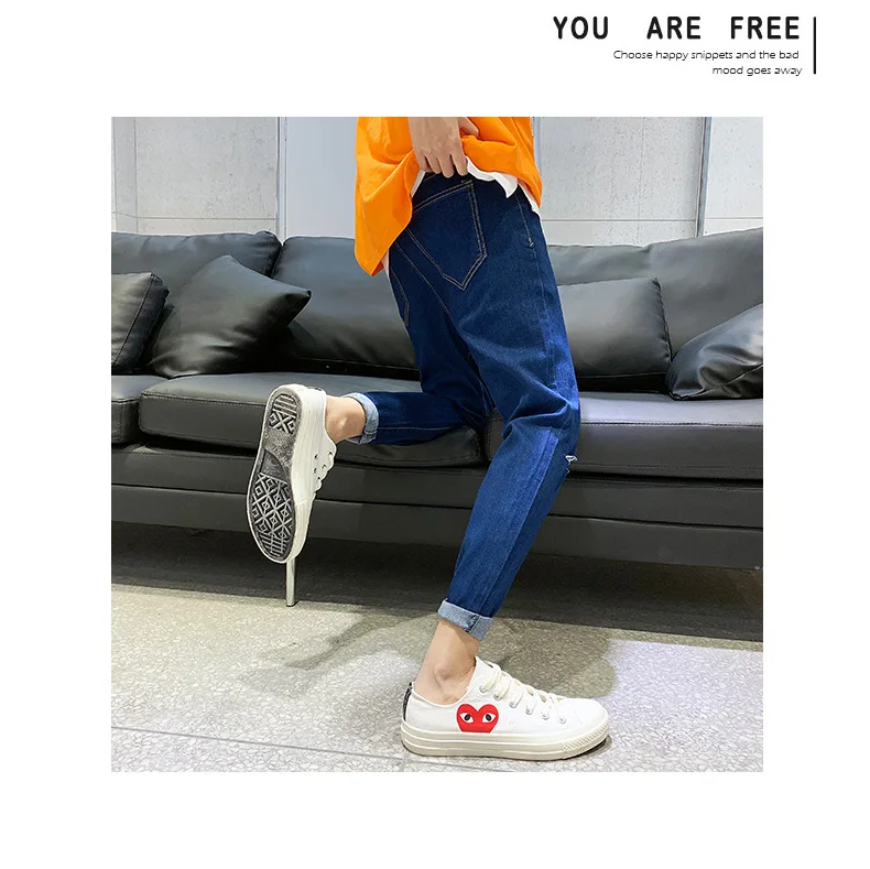 Casual Hole Men Jeans Fashion Slim Ankle Length Denim Pants Solid Jeans Homme Big Size