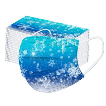 

100pc Adult Christmas Masks Snowflake Printed Mask Disposable Protective Facemasks 3 Ply Non-woven Mask For The Face Mask Masque