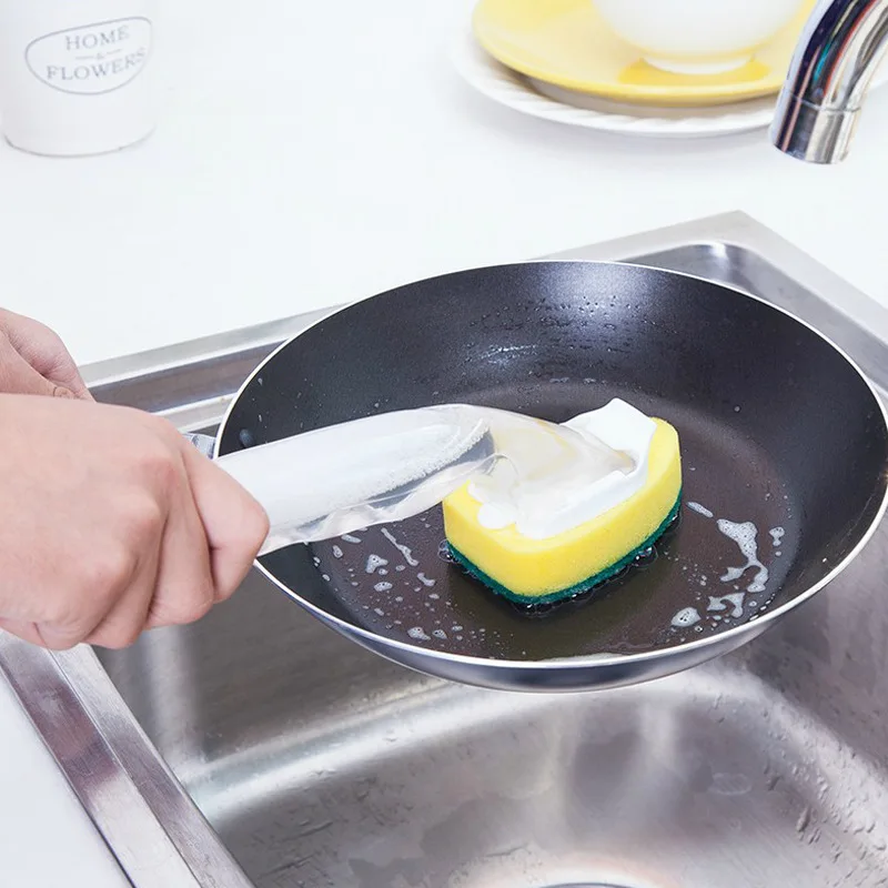 

Dish Washing Tool Handle Refillable Bowls Cleaning Sponge Brush Cleaning Brush Soap Dispenser For Kitchen Organizer Accessories
