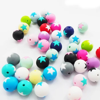 

Chengkai 10PCS 15mm Silicone Teether Beads DIY Round Star Baby Chewing Pacifier Dummy Sensory Jewelry Toy Making Teething Beads