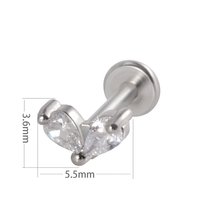 Leaf  Heart Lip Labret Stud Piercing Flat CZ Gem Flower Ear Tragus Cartilage Helix Stud Conch Lobe Earring Body Jewelry