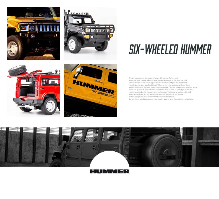 Diecasts& Toy Vehicles 6 Wheels Hummer 1:32 модель автомобиля из металлического сплава SUV Simulation Pull Back игрушки для детей Подарки для детей