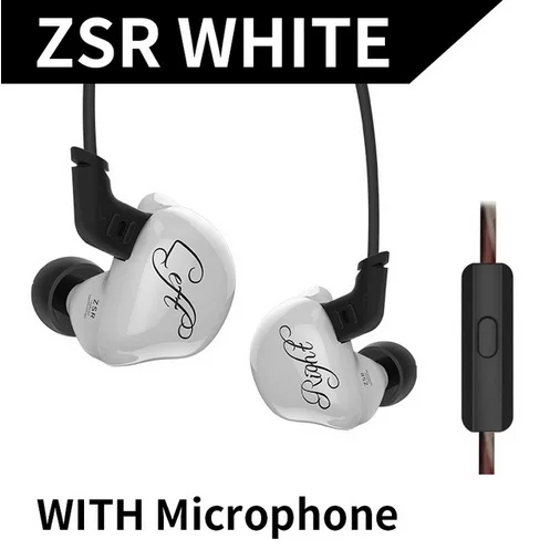 white with mic Новинка KZ ZSR 2BA+ DD наушники в ухо арматура с динамической гибридной гарнитурой шумоподавления наушники KZ ZS10 AS10 BA10 ES4 ZS6 ZS5 - Цвет: white with mic
