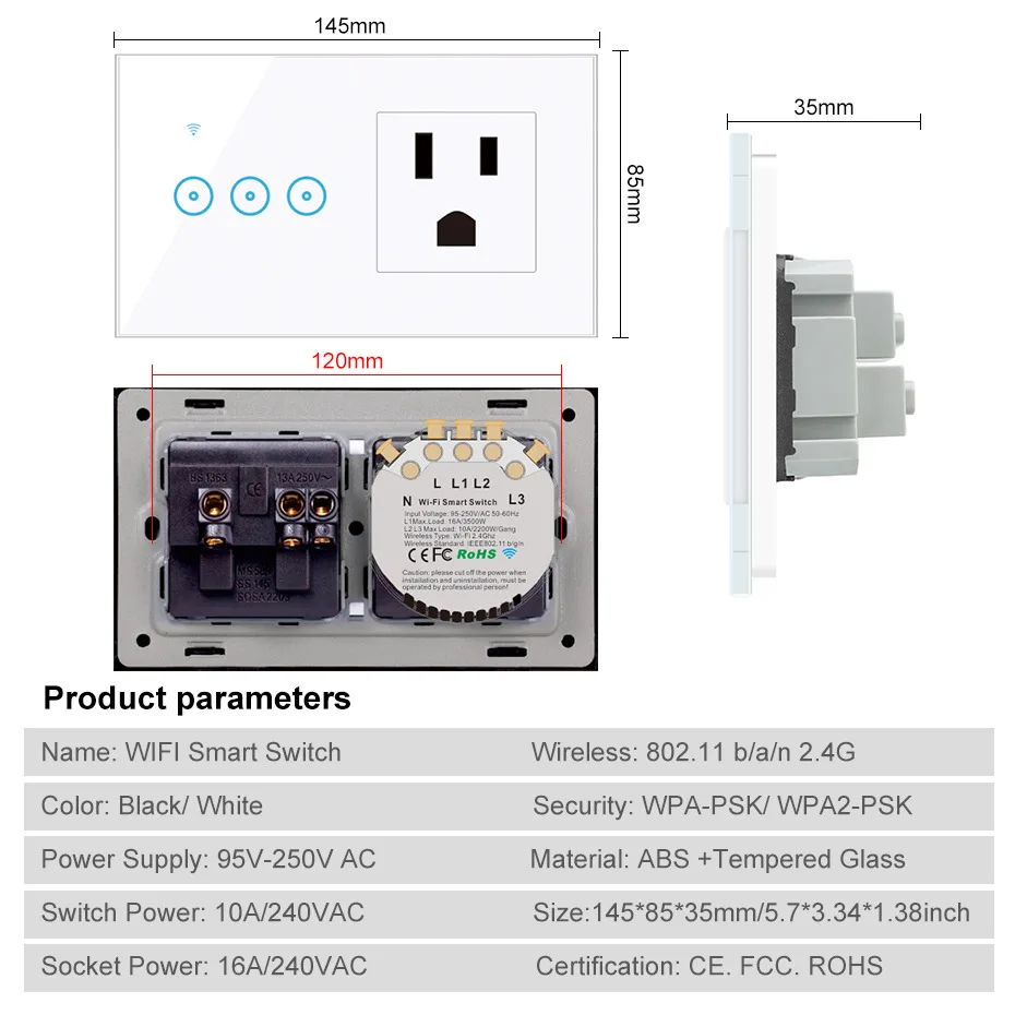 Inteligente de Parede Temporizador de Controle sem Fio Compatível com Alexa Inteligente de 1 Interruptor Touch Gang Controle Ewelink 110v 220v Ifttt Suporte 2 3 - Image 2