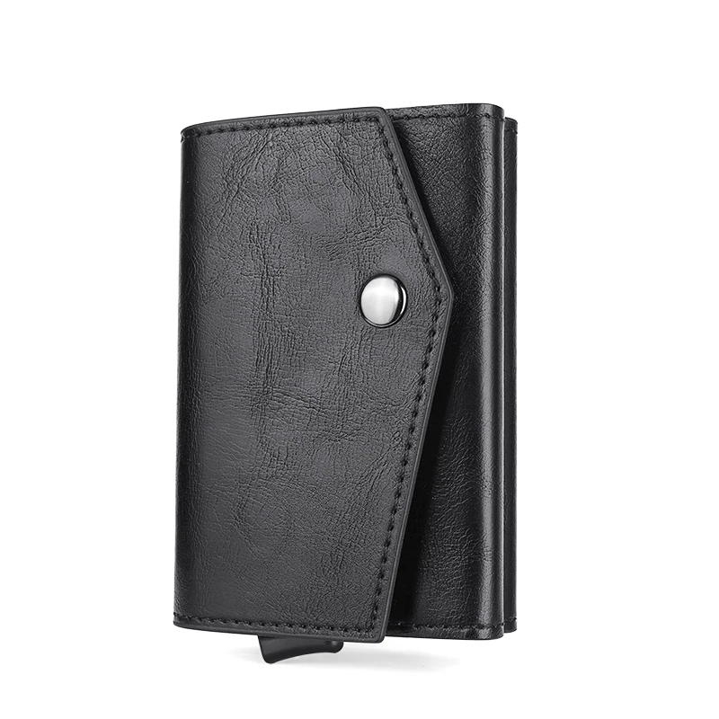 Aluminum Metal Pop up Credit Card Wallet 2021 New Fashion Men RFID NFC Protection Tri-fold PU Synthetic Vintage Smart  Wallet