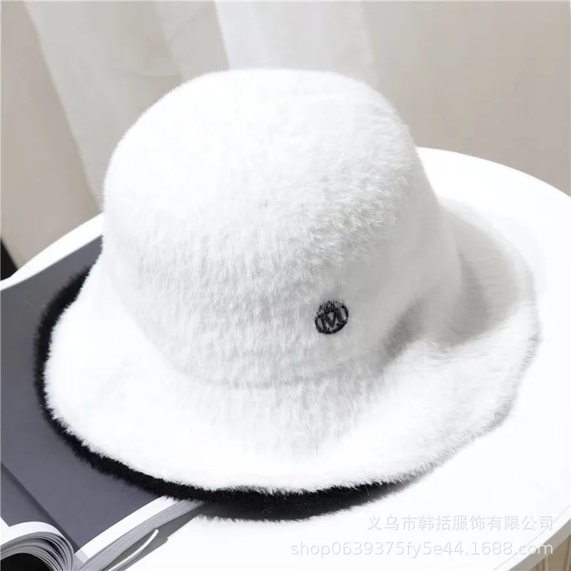 Женская зимняя модная плюшевая теплая Рыбацкая шапка ins из искусственной норки, стандартная шапка с буквами, женская меховая шапка-ведро